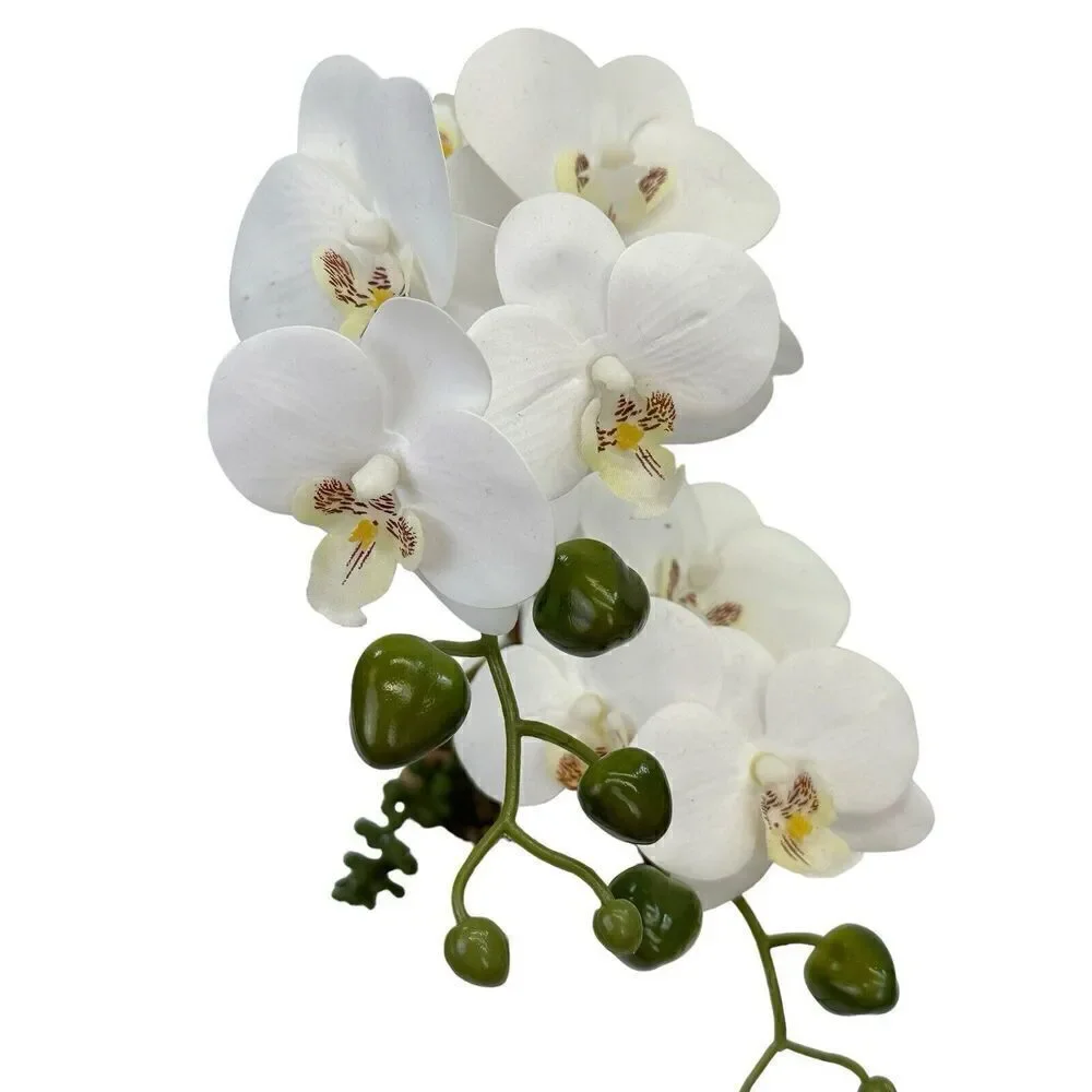 New Faux White 15 Inch Orchid In Ceramic Pot With Artificial Greenery